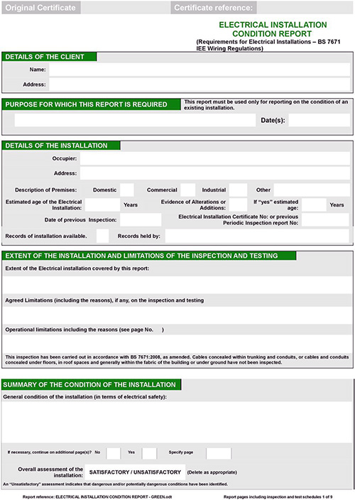 commercial electrical installation certificate Wiring Diagram and